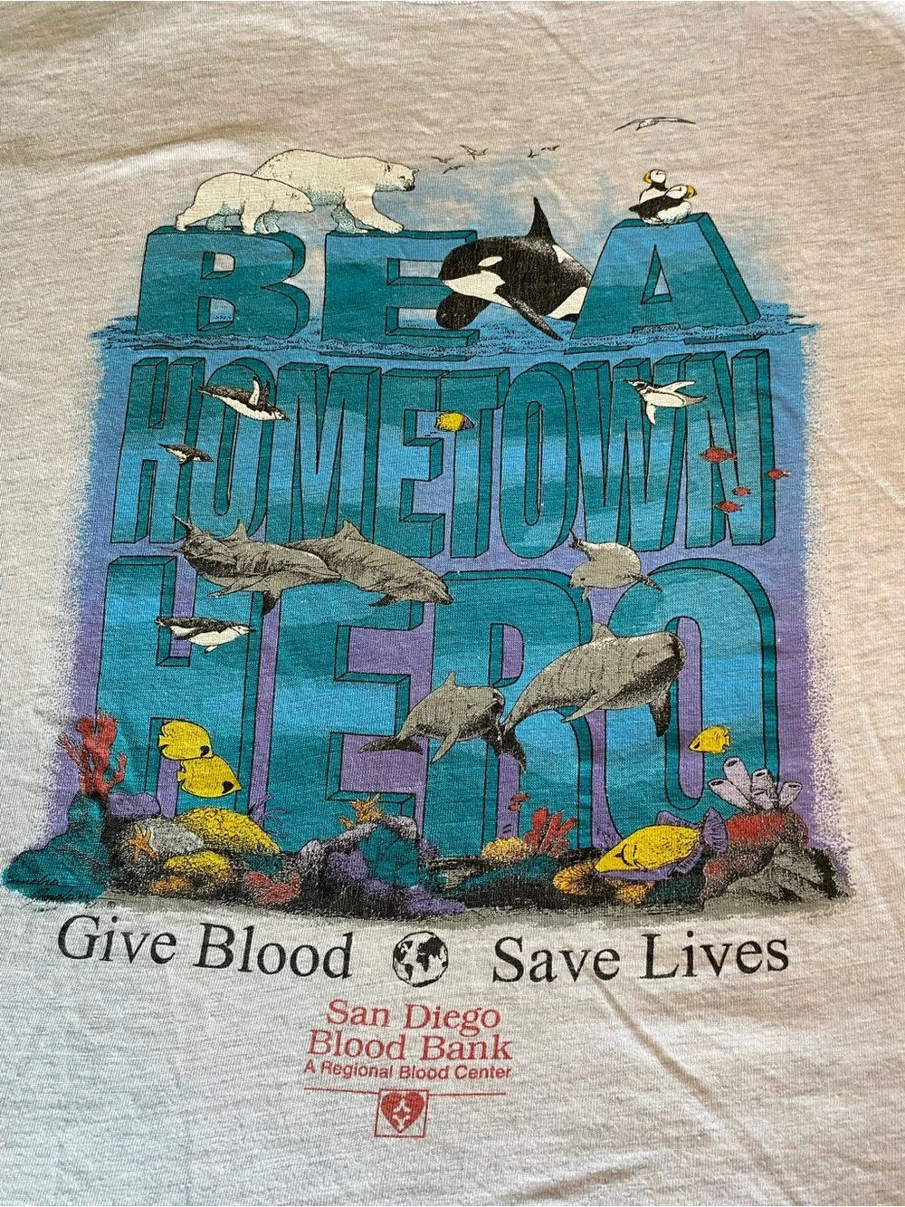 Vintage Sea Hometown Hero Give Blood Save Lives T Shirt XL Ocean Graphic